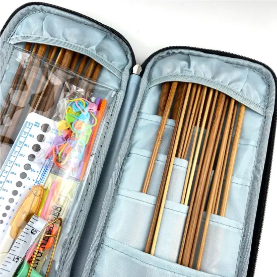 Bamboo Knitting Needle Set with Case 36pcs Straight Single Pointed Kniting Needles 13.5inch Length Sweater Needles for DIY Knitting Projects(2mm-10mm) Knitting Set with Accessories {5}