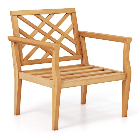Teak Wood Slatted Design Patio Chair Armchair with Backrest and Armrests Ideal for Outdoor Use {1}