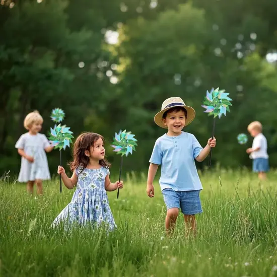 12 Pcs Spring Reflective Pinwheels Outdoor, Wind Spinners for Yard & Garden, Sparkly Bird Repellent Windmill Scare Birds Away, Deterrent Devices for Outside Patio Lawn Spring Decor (Green) {4}