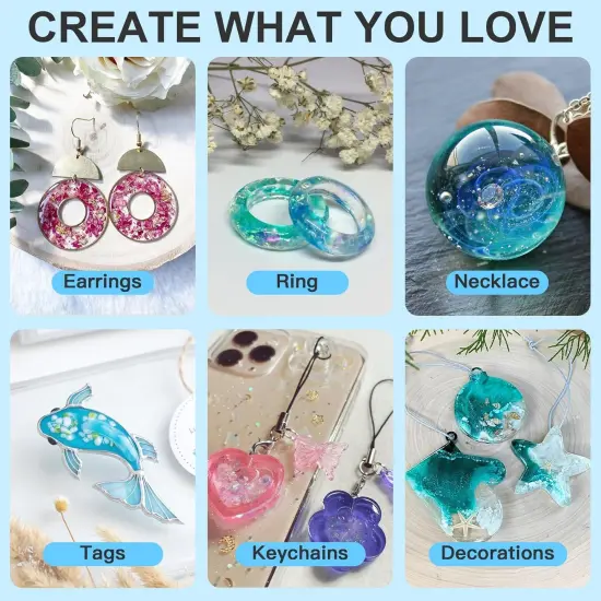 JDiction UV Resin, 300g High Gloss UV Resin Clear Solar Cure Sunlight Activated Glue Hard UV Resin Kit for Jewelry Making, Casting and Coating, DIY Crafts, Resin Art Supplies {8}