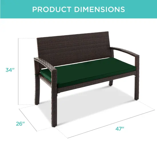 Best Choice Products 2-Person Outdoor Wicker Bench Garden Patio Porch Furniture w/ 700lb Capacity, Cushion Green/Brown {2}