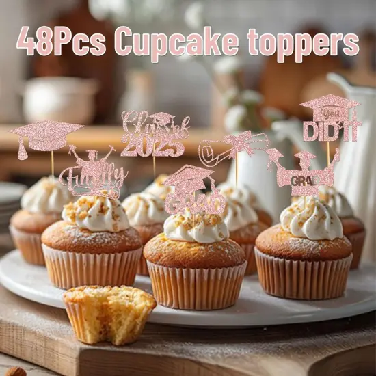 8Pcs Graduation Cupcake Toppers 2025 Graduation Decorations Class of 2025 Cupcake Toppers Graduation Party Decorations 2025 Cupcake Picks Grad Cupcake Toppers (rose gold) {4}
