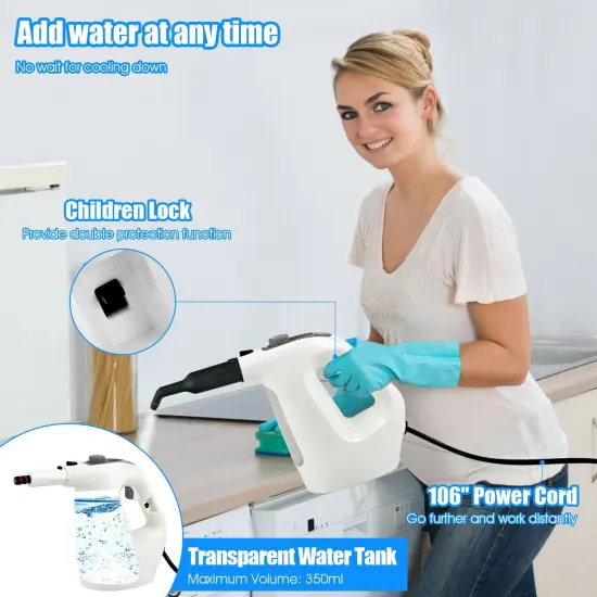 17 Pieces Multipurpose Pressurized Steam Cleaner with Transparent Water Tank Gray {6}