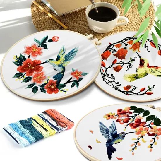 Hummingbird and Flower Embroidery Kit for Adults {2}