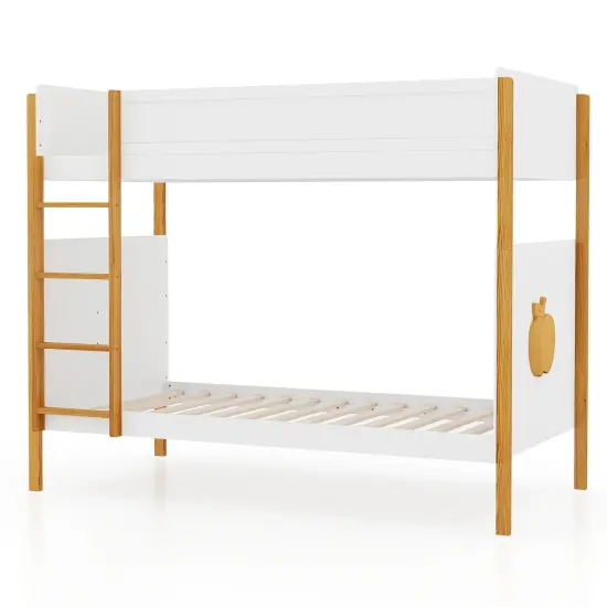 Twin Over Twin Bunk Bed with Solid Wood Frame and Guardrails {1}