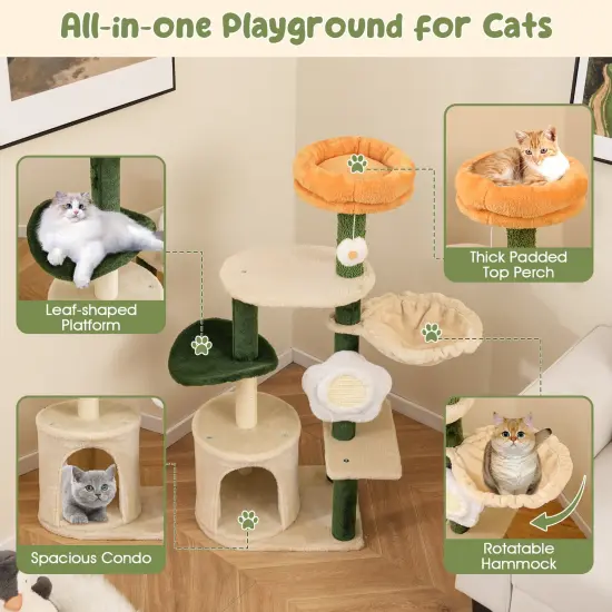 Cat Tree with Sisal Scratching Posts, Hammock and Flower Design {6}