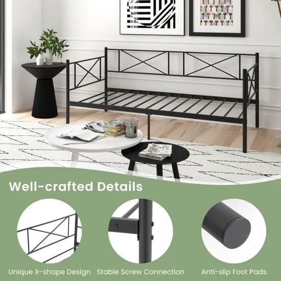 Twin Platform Bed Frame with Metal Slats and Space-saving Design White {5}