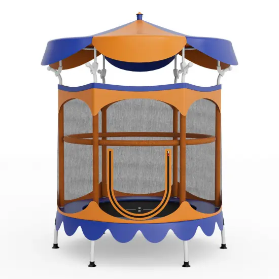 Kids Trampoline with Detachable Canopy, Safety Net, Zipper Door and Foam Padding Orange {1}