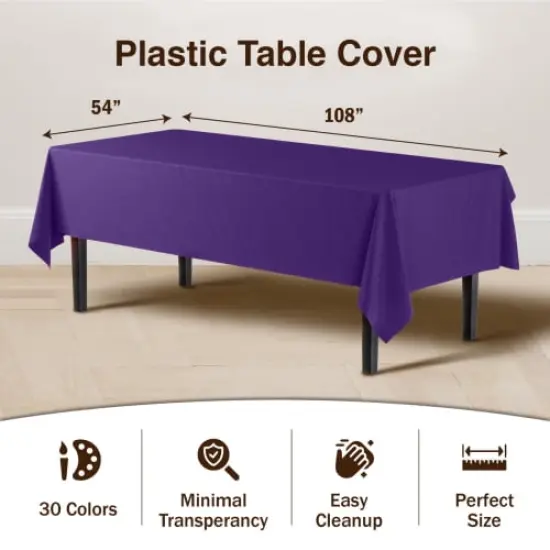 Exquisite 6-Pack Premium Plastic Tablecloth 54in. x 108in. Rectangle Plastic Table Cover Purple {4}