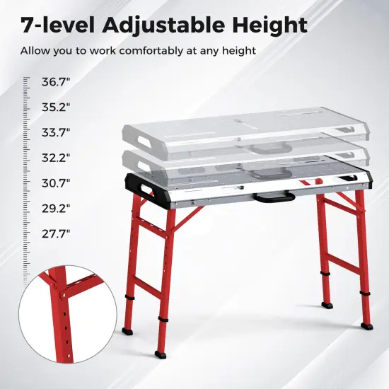 Silver Red Portable Welding Table with Galvanized Metal Top 1000 lbs {6}