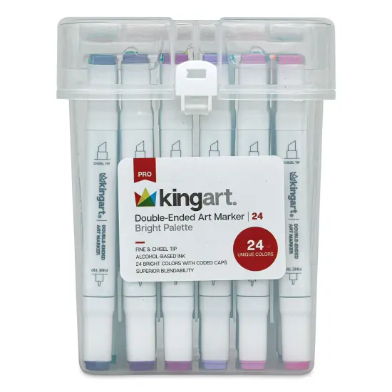 Kingart Pro Double-Ended Art Alcohol Markers - Bright, Set of 24 {1}