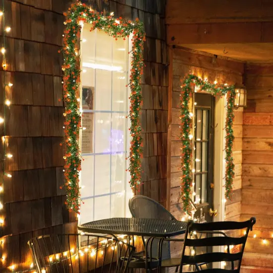 Faux Spring Eucalyptus Garland Artificial Hanging Vines Wedding Greenery Garland with Lights Faux Plants Indoor Flower Vine for Wall Fireplace Table Porch Door Decoration {5}