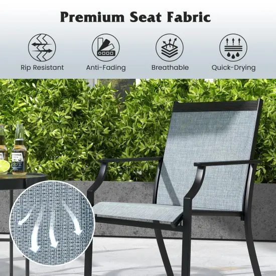 2 Piece Patio Dining Chairs with Fabric Seat and Metal Frame Suitable for Multiple Outdoor Places Blue {5}