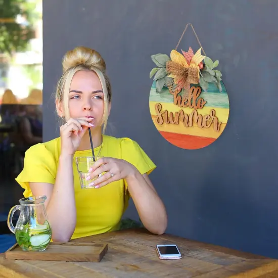 Summer Wooden Hanging Sign Welcome Sign Front Door Rustic Gradient Color Wood Sign Door Hanger Holiday Farmhouse Home Office Shop Window {5}