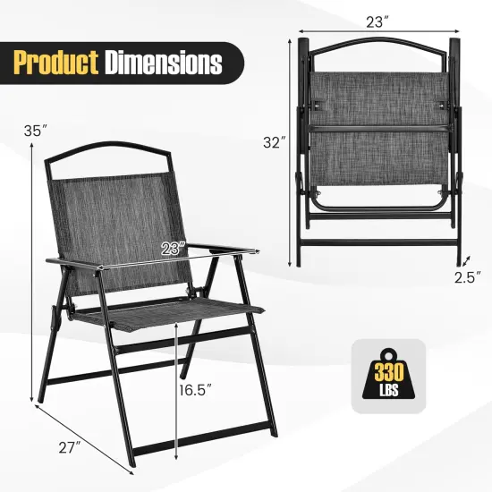 Set of 4 Patio Folding Chairs with Heavy-Duty Metal Frame and Fabric Seat {4}