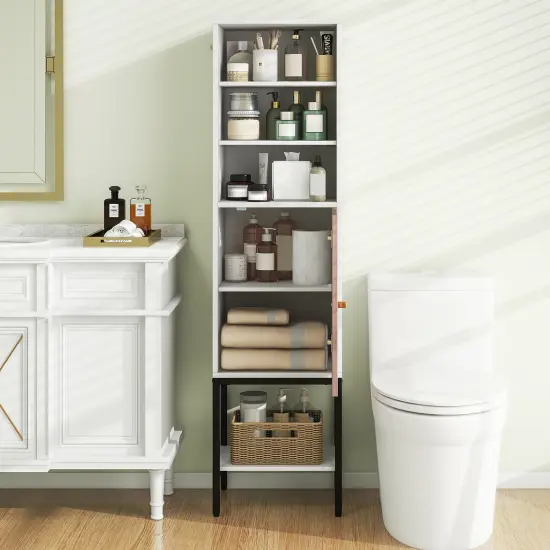 57 Inch Bathroom Tall Cabinet with and 3-Position Storage Adjustable Shelves and 1 Door White {1}
