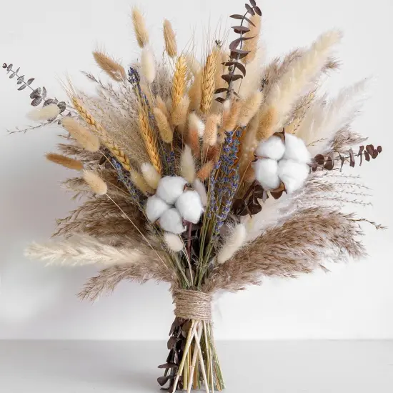 Natural Dried Flower Bouquet - Pampas Grass, Cotton Stems, Bunny Tails, Eucalyptus, Lavender & Wheat {1}