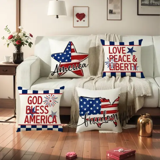 18x18 Patriotic Outdoor Pillow Covers Set of 4 {3}