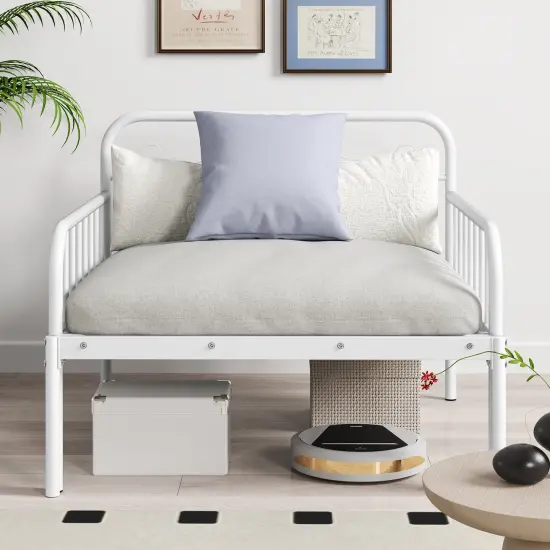 Twin Size Extendable Metal Daybed with Guardrails and Armrests White {2}