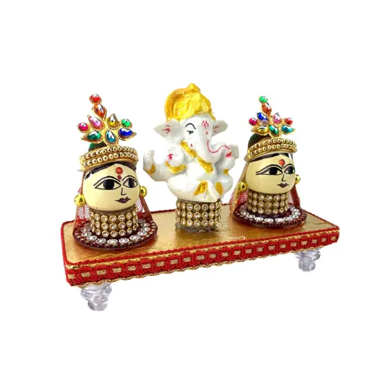 Lord Ganesha with Riddhi Siddhi Goddess Riddhi Siddhi Set Spouse of Ganesha Spiritual Gift Idol Showpiece for Home Decoration and Car Dashboard Housewarming Pooja Diwali Favor {6}