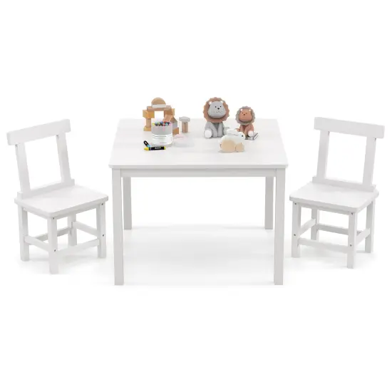3 Pieces Wooden Children Furniture Set Including 2 Armless Chair and 1 Table White {2}