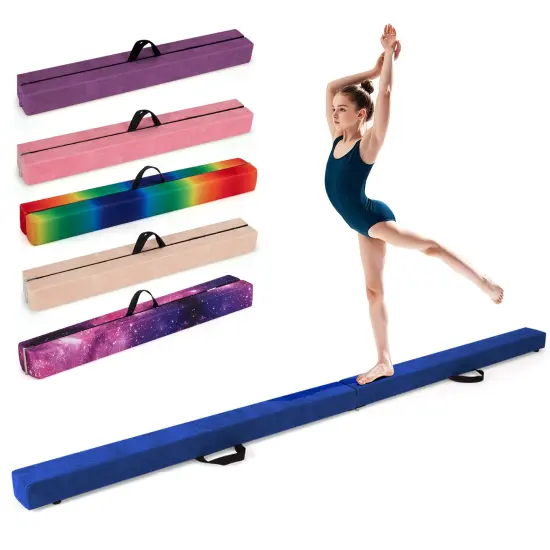 8 Feet Portable Folding Gymnastic Balance Beam with Solid Wood Base Ideal for Walkover or Cartwheel Blue {3}