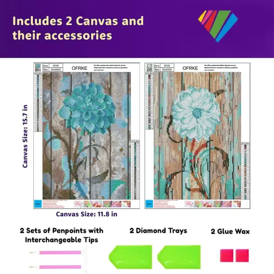 2-Piece Rustic Flower Diamond Painting Kits for Adults,Farmhouse 5D Diamond Art Kits for Beginner {2}