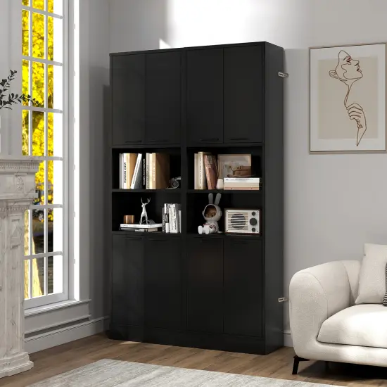 Black Engineered Wood MDF Metal Kitchen Pantry Cabinet with Storage Shelves {6}