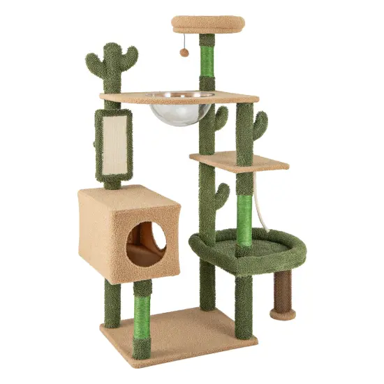 59 Inch Cactus-Shaped Cute Cat Tree Tower with 2 Perches and Multiple Sisal Scratching Posts {1}