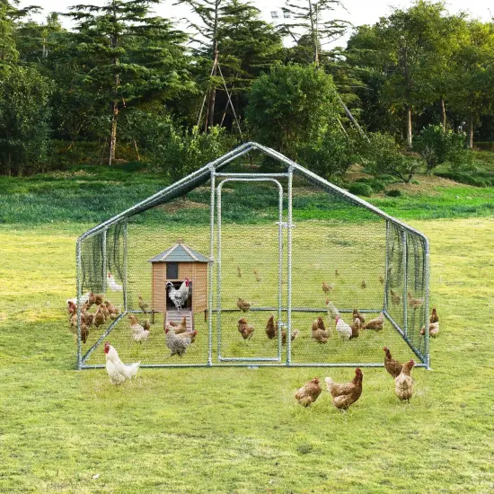 13-Feet Silver Steel Large Walk in Shade Cage Chicken Coop with Cloth Roof Cover {2}