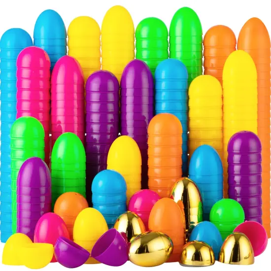 JOYIN 50PCS Plastic Easter Eggs, Empty 2.3" 44PCS Colorful with 6PCS Golden Eggs Bulk Fillable for Easter Hunt Party Favor Basket Stuffers Filler Classroom Prize Supplies Decor {1}