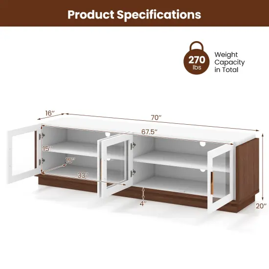 70 Inch Large TV Stand with Multi-Functional 4-Door Cabinet and 2 Adjustable Shelves White {5}