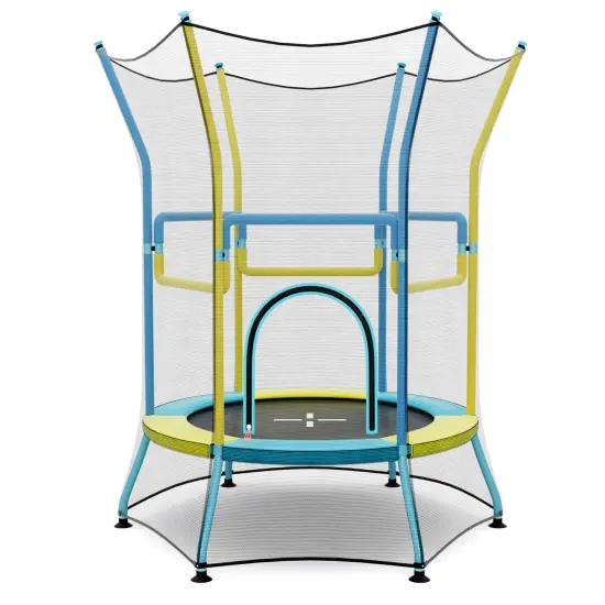 Metal Kids Trampoline with Enclosure Net and Zipper Door Yellow {1}