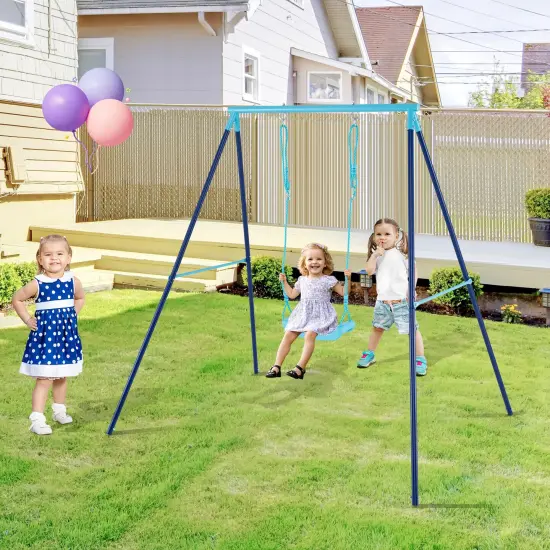 Adjustable Metal Swing Set with Stand and Seat Height 14-28 inches for Kids Blue {2}