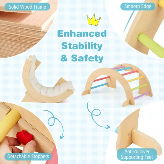 Wooden 6-in-1 Kids Climbing Arch Playset with Cushion, Storage Bin and Safety Features Multicolor {6}