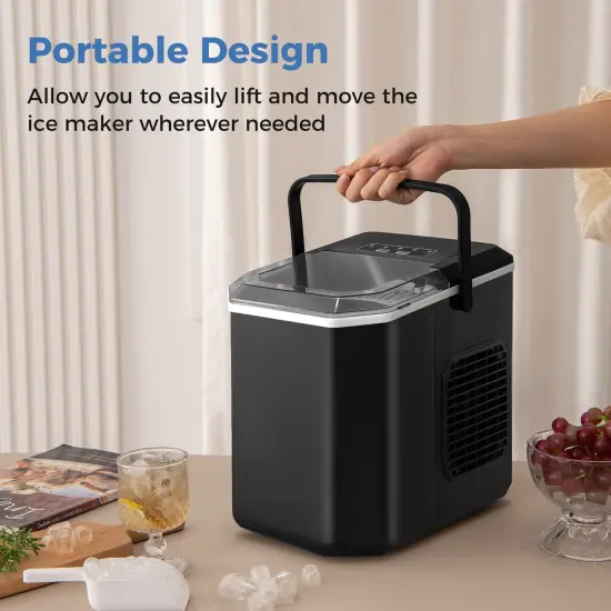 Portable Countertop Ice Maker with Self-Cleaning Function and One-Button Control Panel Black {5}