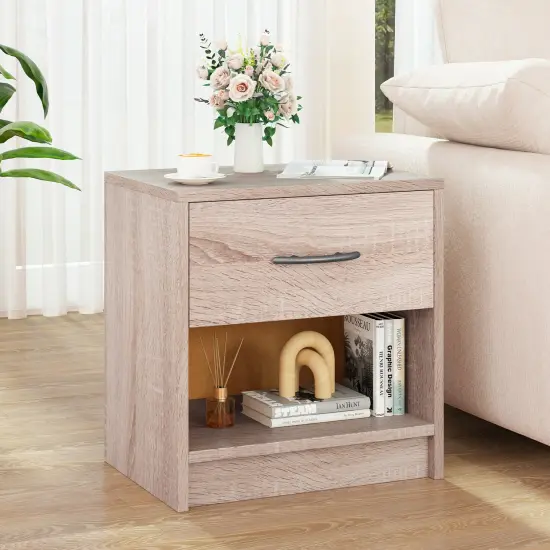 Nightstand with Drawer, Open Shelf, Modern Design and Sturdy Structure Natural {2}