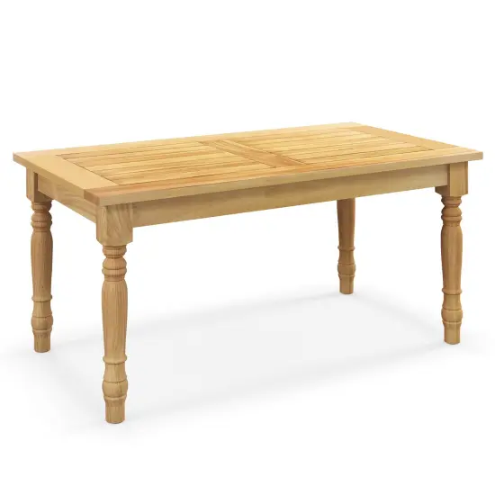 Natural Teak Wood Patio Coffee Table with Slatted Top, Carved Legs and Versatile Use {1}