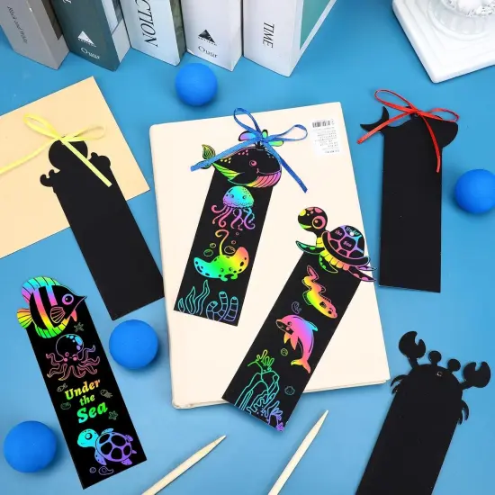 96Pcs Ocean Crafts, Magic Rainbow Scratch Art Ocean Animals Bookmarks Under The Sea Party Favors Games School Classroom Activities Summer {3}