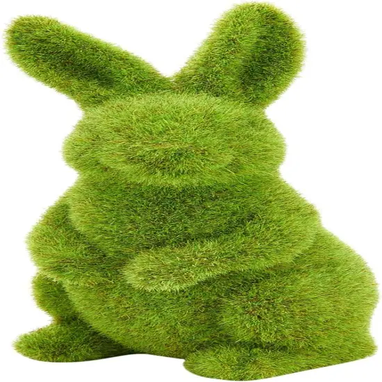 Easter Rabbit Decoration Horticulture Green Flocking Moss Rabbit Decoration Sculpture Decoration Desktop Living Room Garden Easter Gift {2}