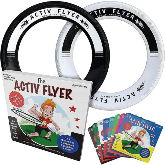 Activ Life 2 Pack Flying Rings for Kids, Fun Beach Toys, for Boys & Girls, Cool Family Outdoor Games, Play at Swimming Pool, Playground, Basket Fillers Birthday Presents, White/ Black, For Ages 3-14 {1}