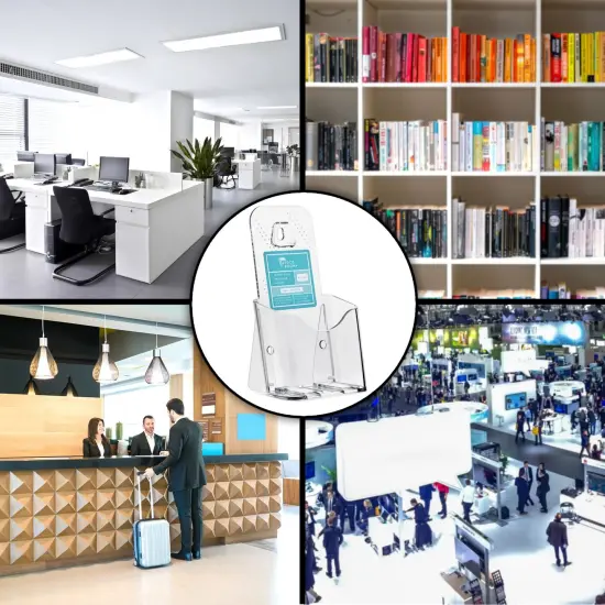 6 Pack Clear Brochure Holder Wall Mount - Pamphlet Display Stand, Mounted Flyer Rack for Menu, Cards, Restaurants, Small Business, Classroom (4x8x3 In) {4}