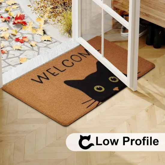 Cat Welcome Mat, Black Cat Doormat, Non-Slip Entrance Mat, Resist Dirt, 17" x 30" {5}