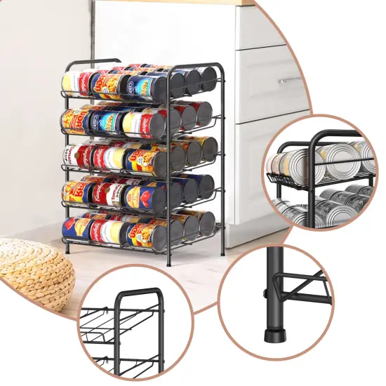 5-Tier Heavy-Duty Can Rack Organizer &ndash; 60-Can Capacity Pantry Storage with 15&deg; Tilt Design, Adjustable Dividers (16.9x12.5x25.6") Black {3}