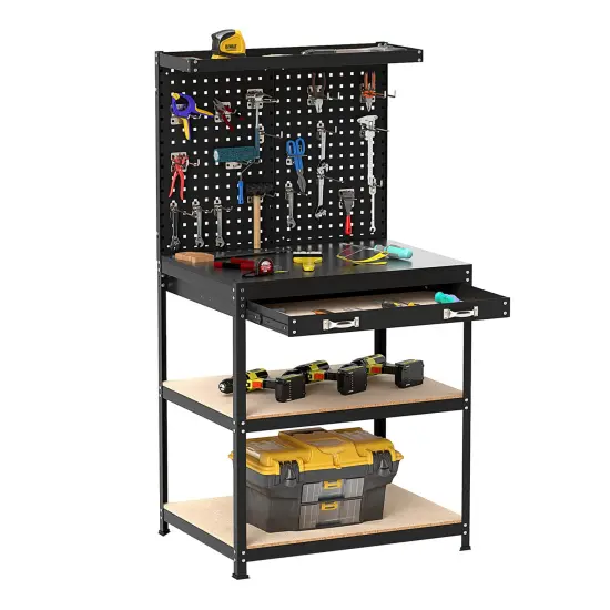 Tool Organizer Workbench with 20 Pieces Hanging Accessories Suitable for Home or Garage Use Black {3}