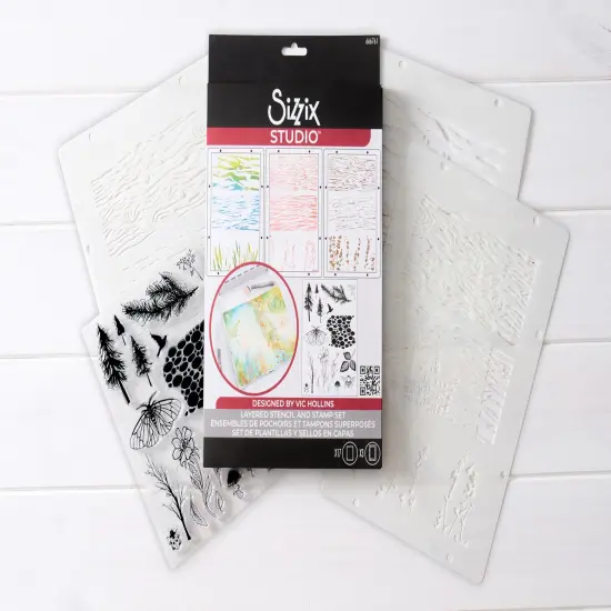Sizzix Clear stamp Set 17/Pkg W/ Stencils 3/PKg By Vic Von S-Nature {4}
