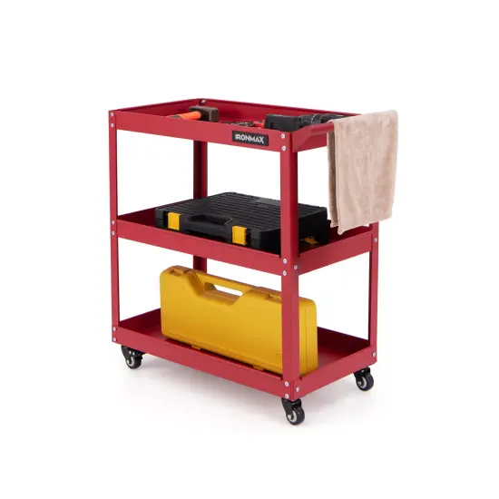 3-Tier Rolling Utility Tool Cart with 3 Large Shelves and 4 Universal Wheels Perfect for Kitchen or Garage Red {3}