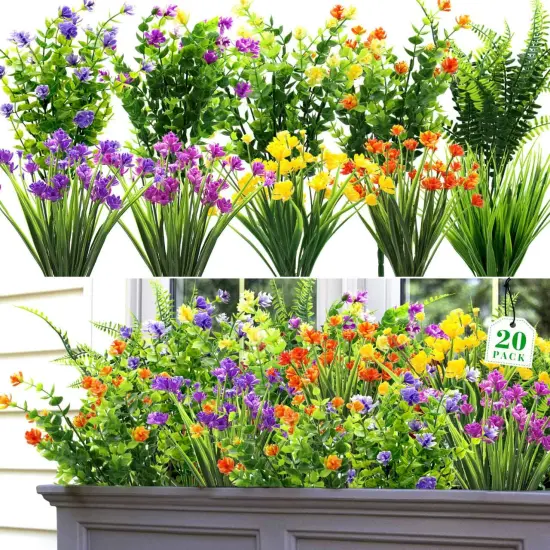 20 Bundles Artificial Flowers for Outdoors UV Resistant Fake Flowers {1}