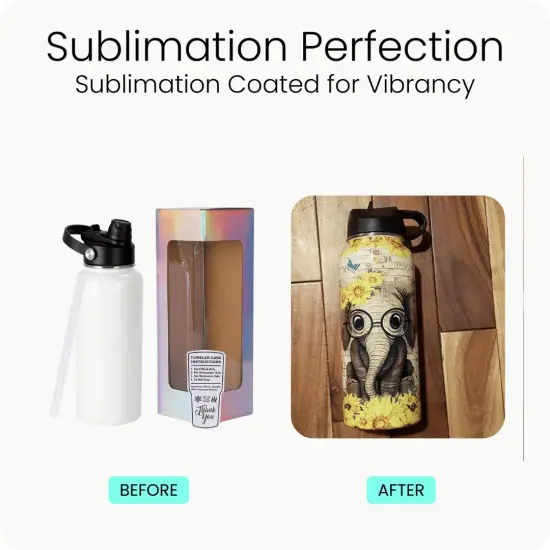 Makerflo 32 oz Sublimation Hydro Water Bottle with 2-in-1 Lid | Craft-Ready for DIY Gifts & Personalization (Sublimation, Epoxy, UV DTF, Vinyl, and Laser Engraving) {10}