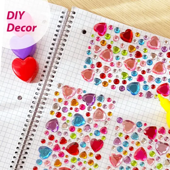 Wrapables 327pcs Acrylic Self Adhesive Crystal Rhinestone Gem Stickers, DIY, Arts & Crafts Supplies (3 sheets), Hearts {6}